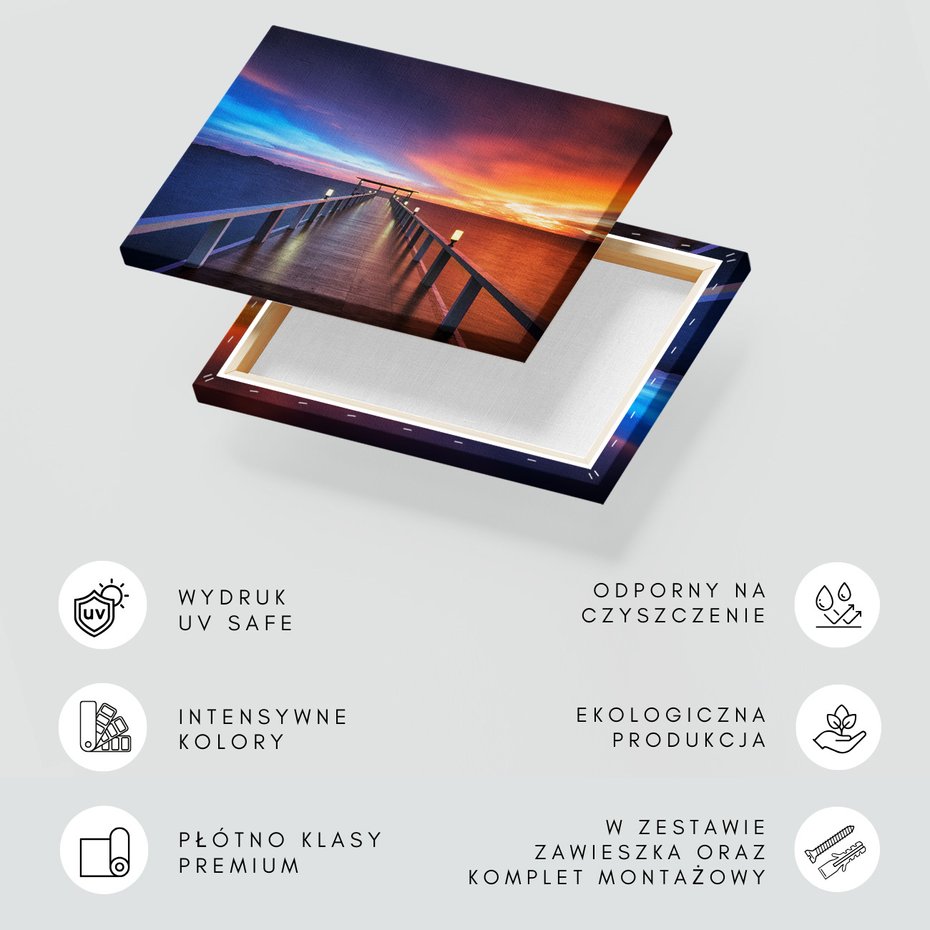 Obraz na płótnie - morze, zachód słońca, molo