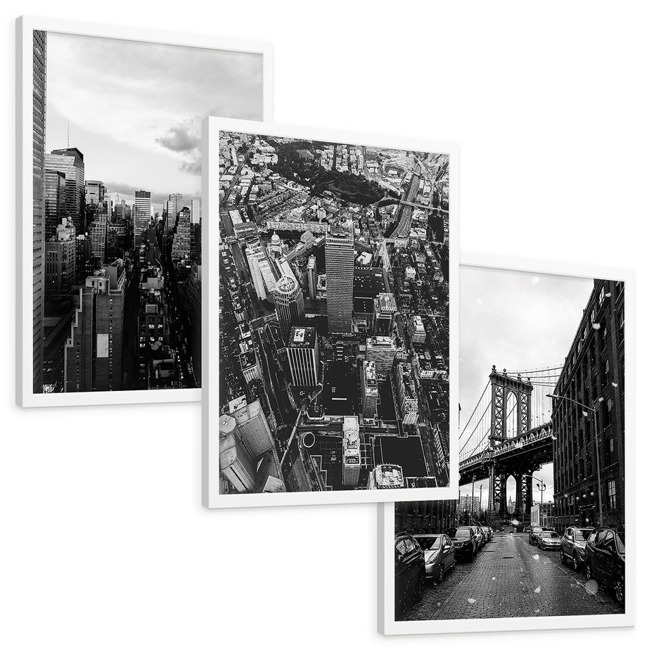 Zestaw obrazy w ramie, plakaty - miasto, budynki, most - rama biała