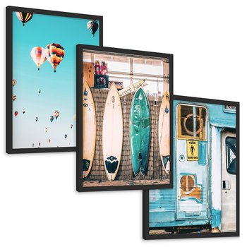 Zestaw obrazy w ramie, plakaty - podróże, plaża, wakacje - rama czarna