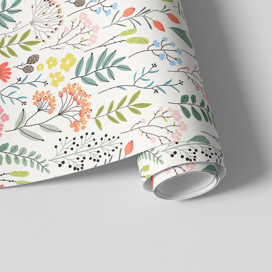 Tapeta - kwiaty, liście, gałązki