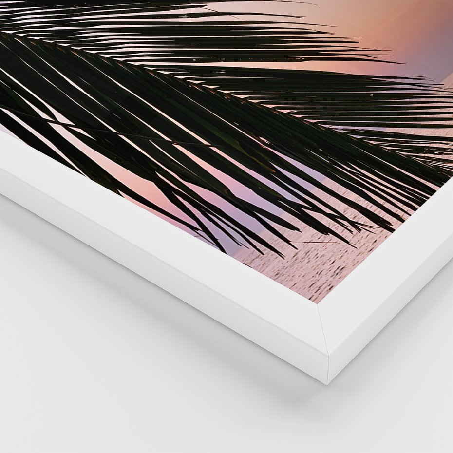 Zestaw obrazy w ramie, plakaty - palma, tropiki, morze - rama biała