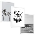 Zestaw obrazy w ramie, plakaty - palmy, morze, relax - rama biała