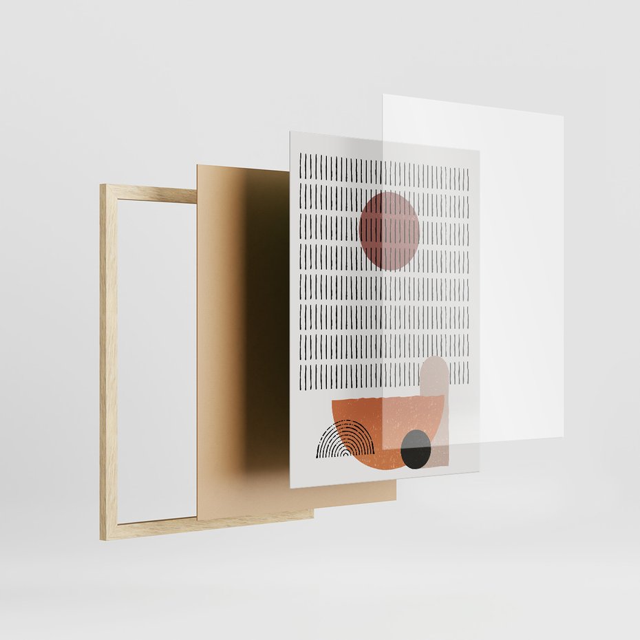 Zestaw obrazy w ramie, plakaty - abstrakcja, grafika, geometria - rama drewno