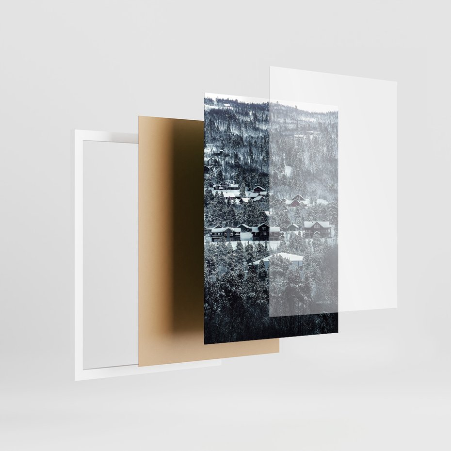 Zestaw obrazy w ramie, plakaty - śnieg, góry, zima - rama biała