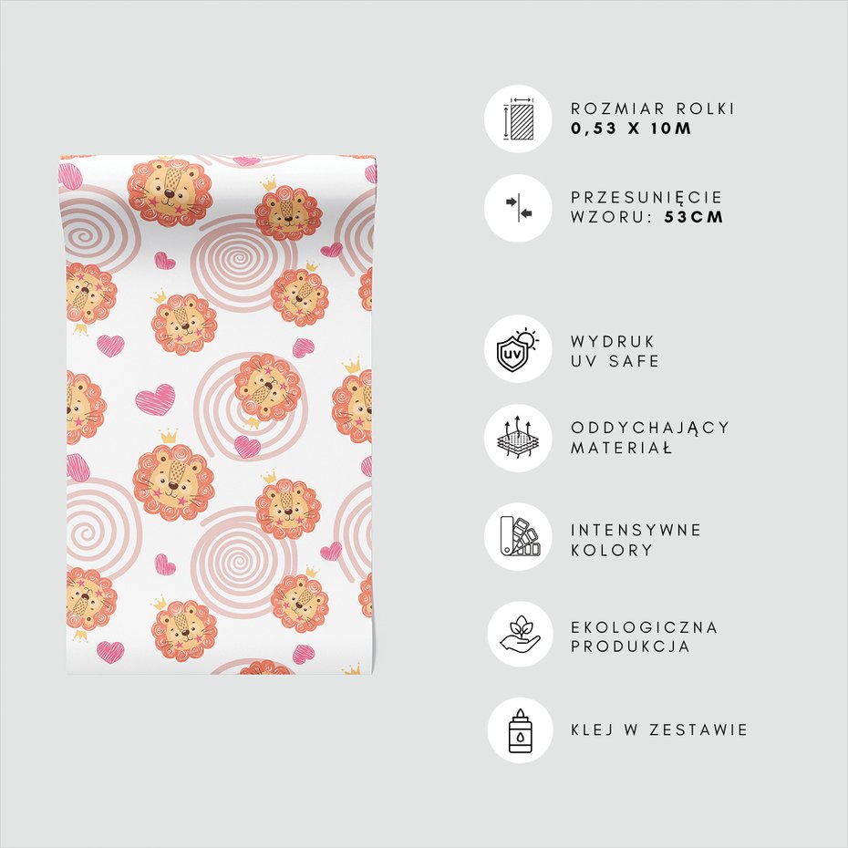 Tapeta - dziecięca, lew, korona, serce