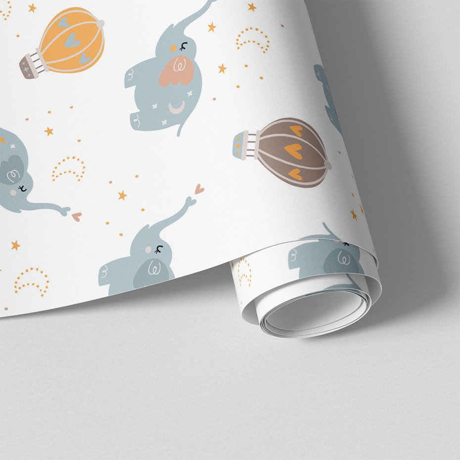 Tapeta - dziecięca, słonie, balony, gwiazdy