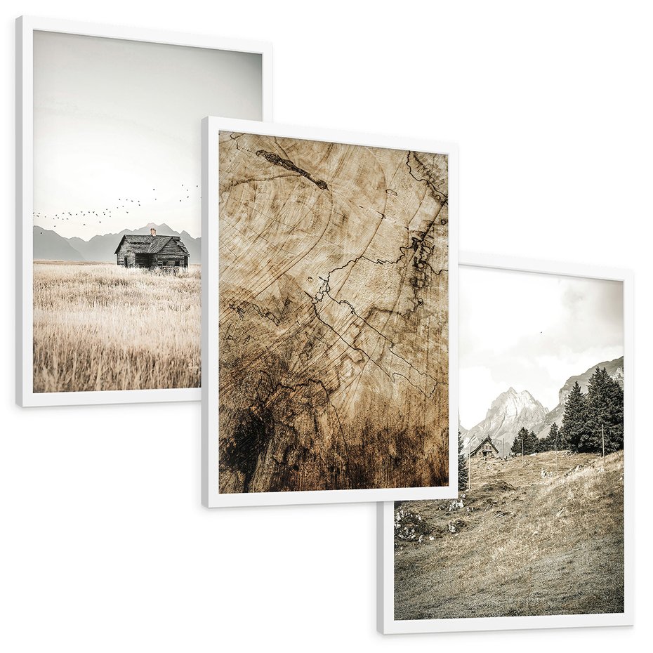 Zestaw obrazy w ramie, plakaty - krajobraz, natura, dom - rama biała