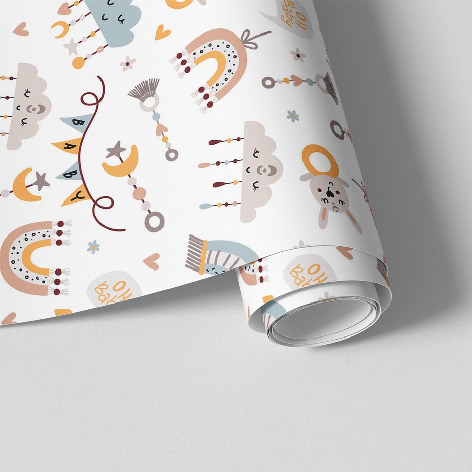 Tapeta - dziecięca, królik, chmura, tęcza