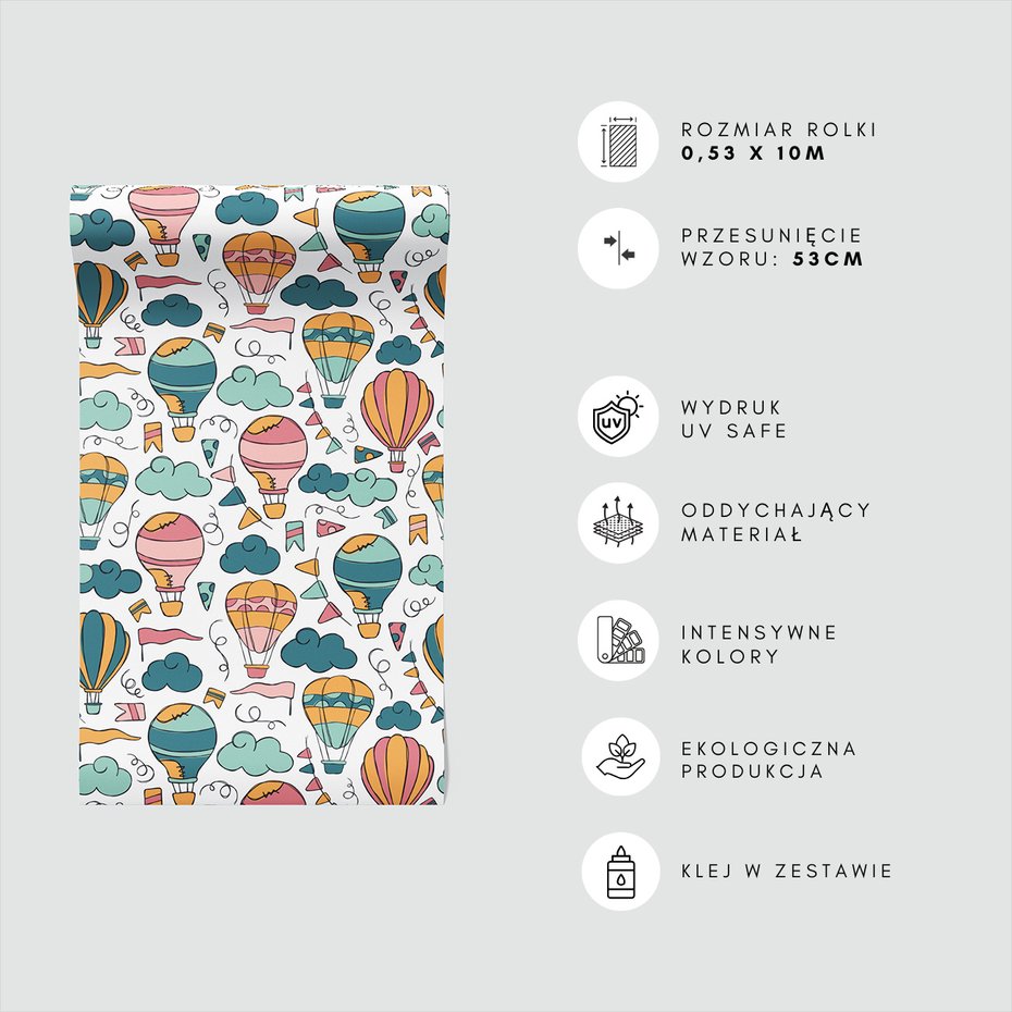 Tapeta - dziecięca, balony, chmury, flagi