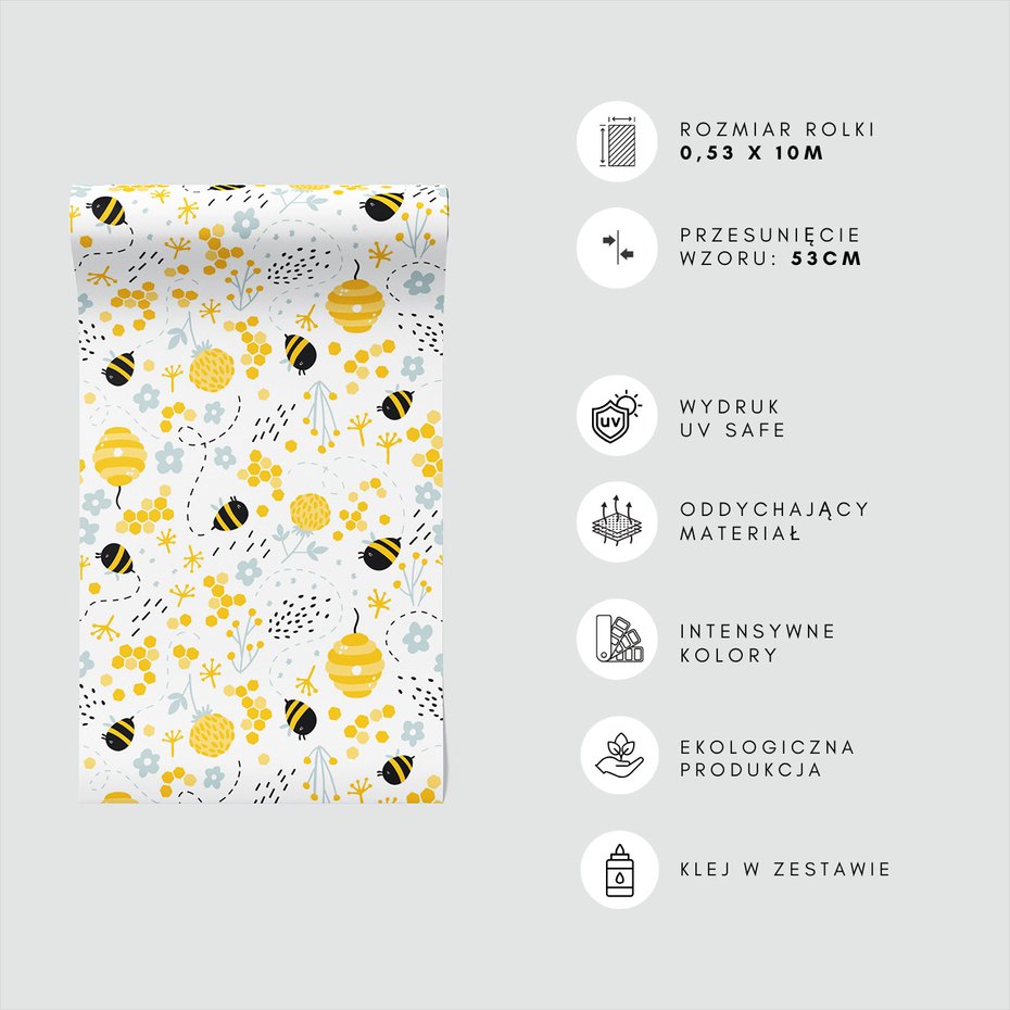 Tapeta - dziecięca, pszczoły, plaster, kwiaty