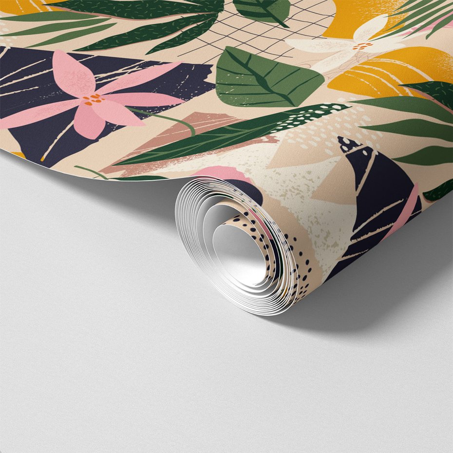 Tapeta - kwiaty, liście, abstrakcja