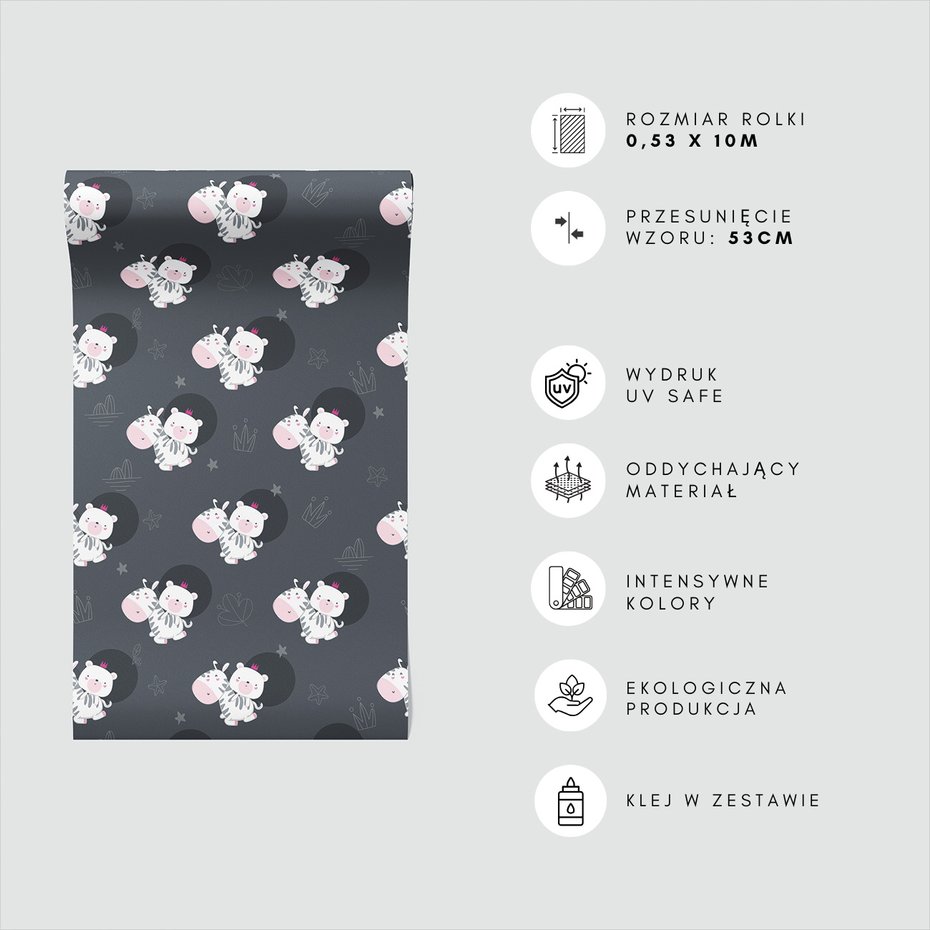 Tapeta - dziecięca, zebra, miś, korona