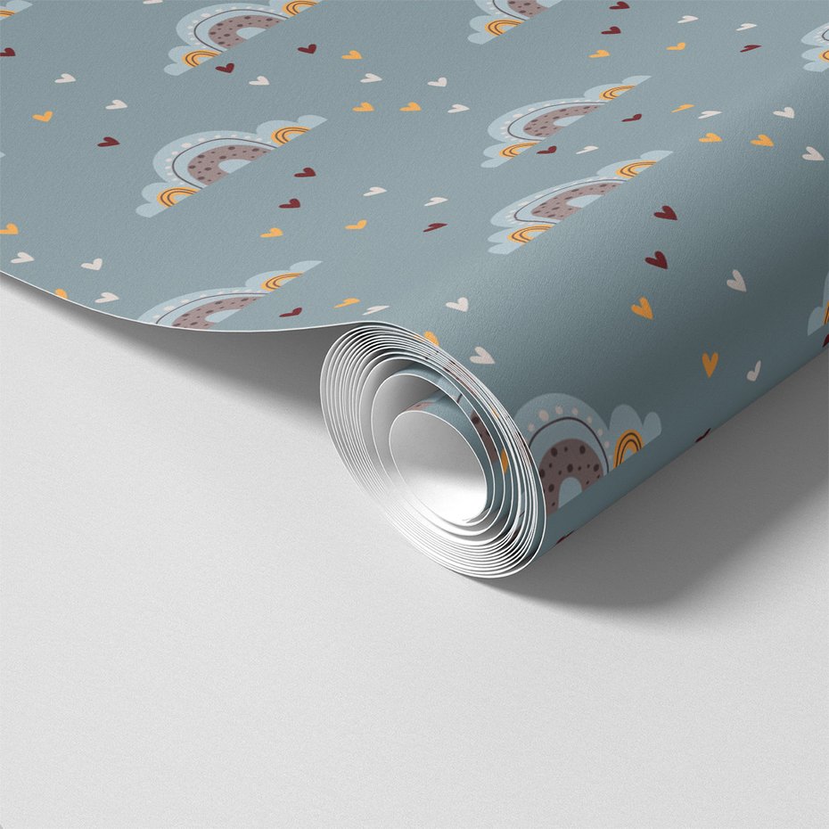 Tapeta - dziecięca, chmury, serca, tło