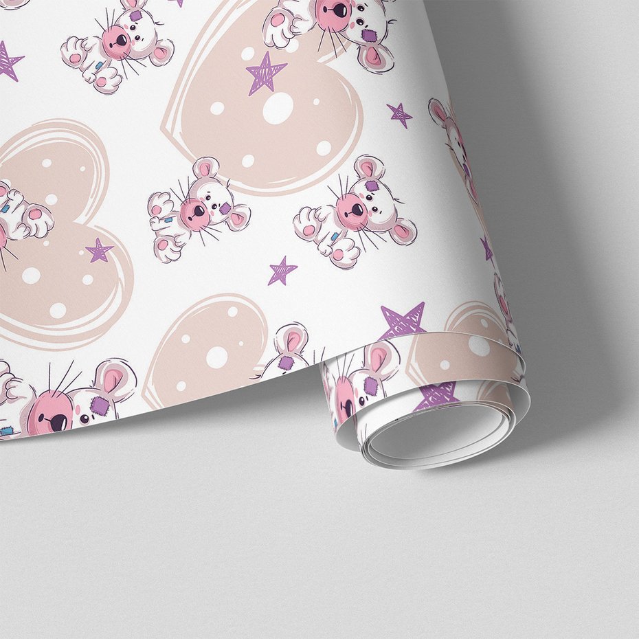 Tapeta - dziecięca, mysz, serce, gwiazda