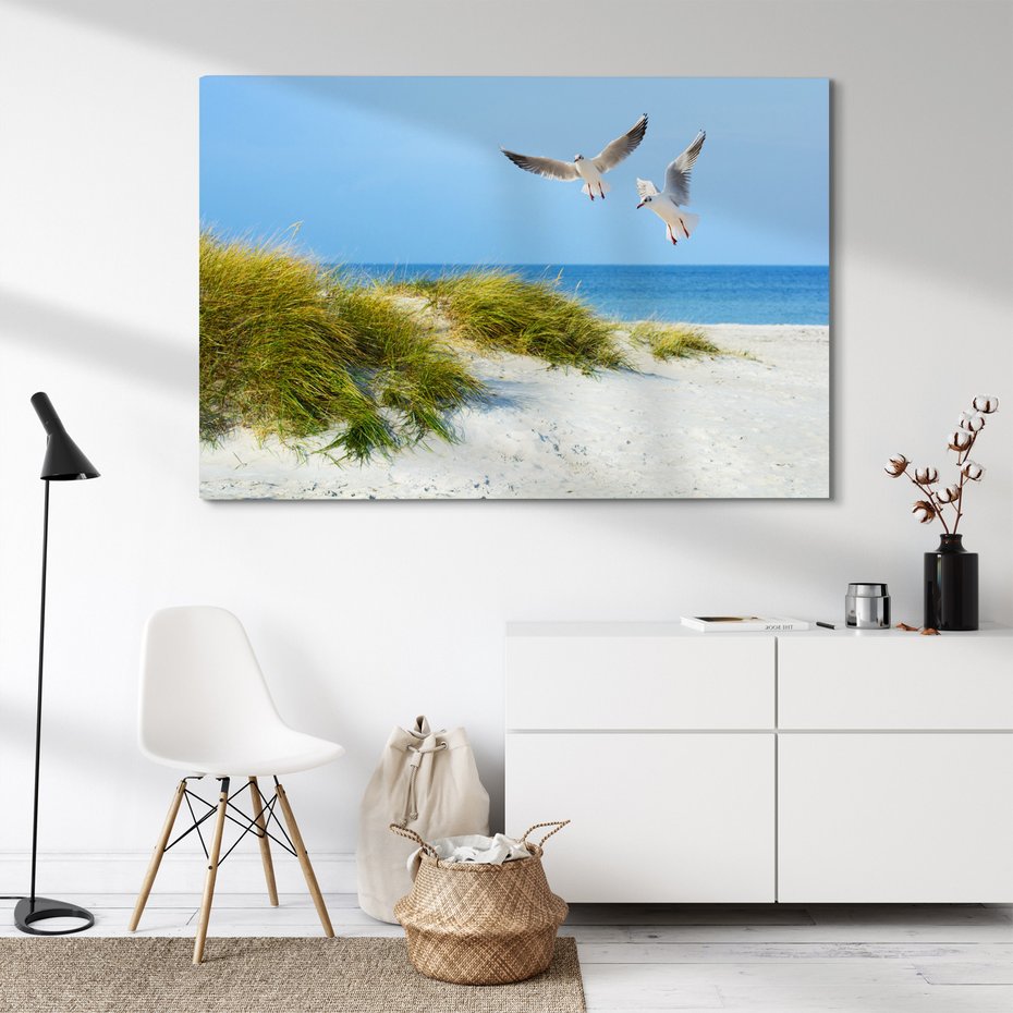 Obraz na płótnie - plaża, mewy, morze