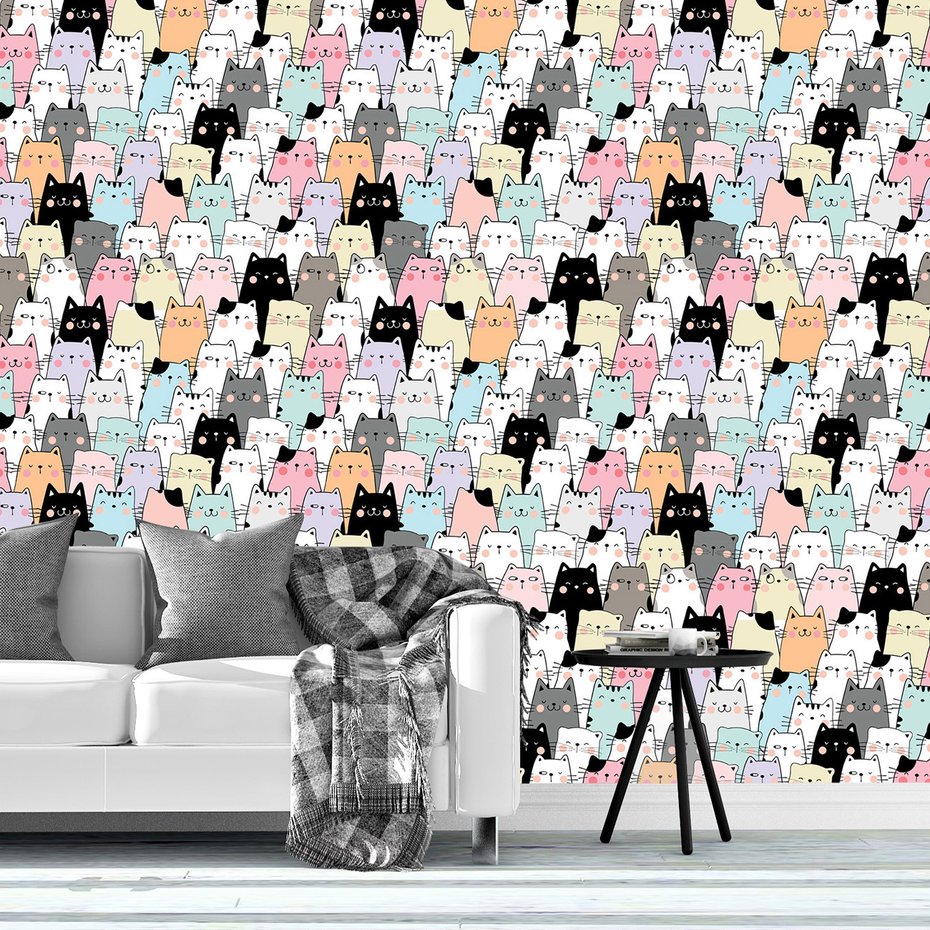 Tapeta - dziecięca, koty, ilustracja, tło