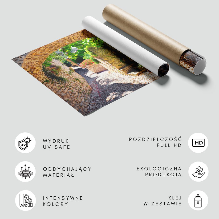 Fototapeta - uliczka, kamień, kwiaty