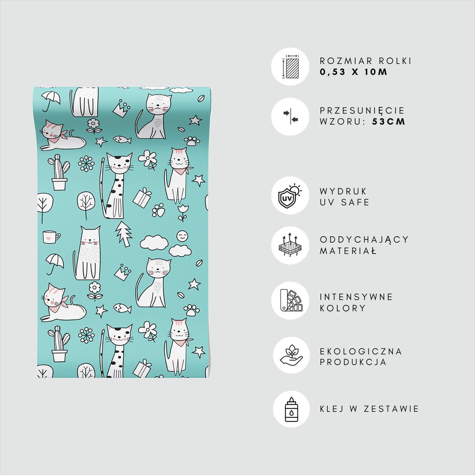 Tapeta - dziecięca, koty, wzór, tło