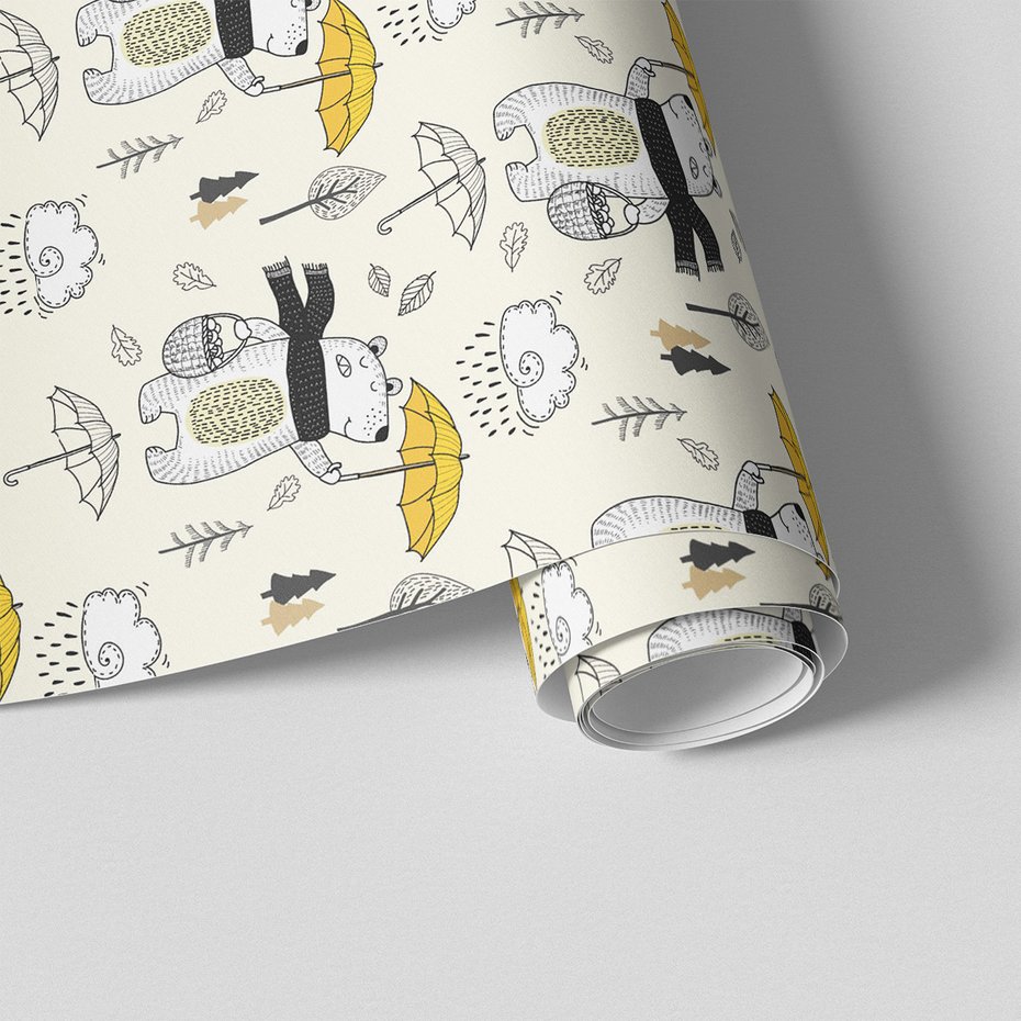 Tapeta - dziecięca, niedźwiedź, parasol, drzewo