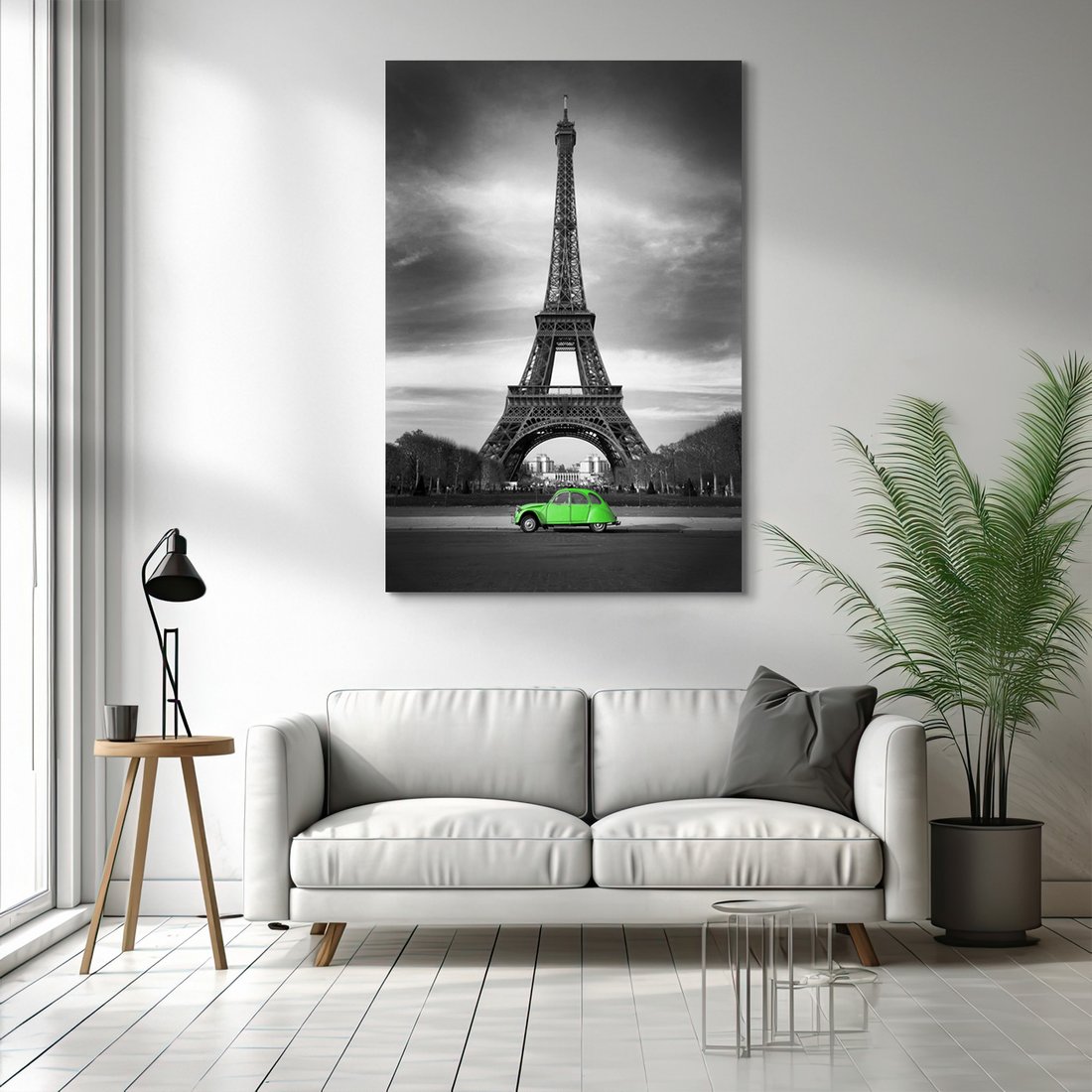 Obraz na płótnie - Paryż, wieża Eiffla, samochód
