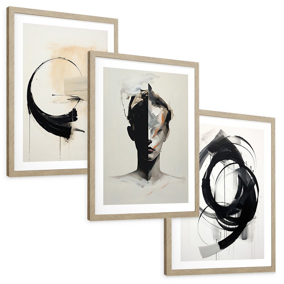 Zestaw obrazy w ramie, plakaty - abstrakcja,sztuka,nowoczesne - rama drewno