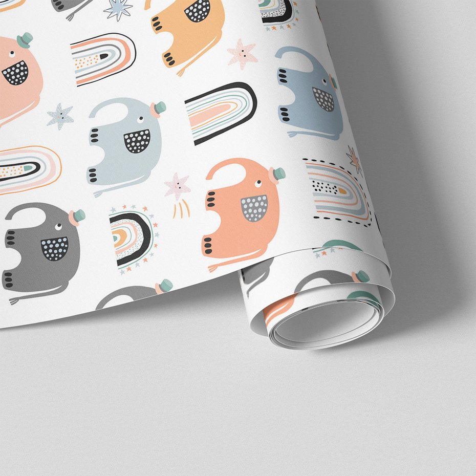 Tapeta - dziecięca, słonie, tęcze, gwiazdy