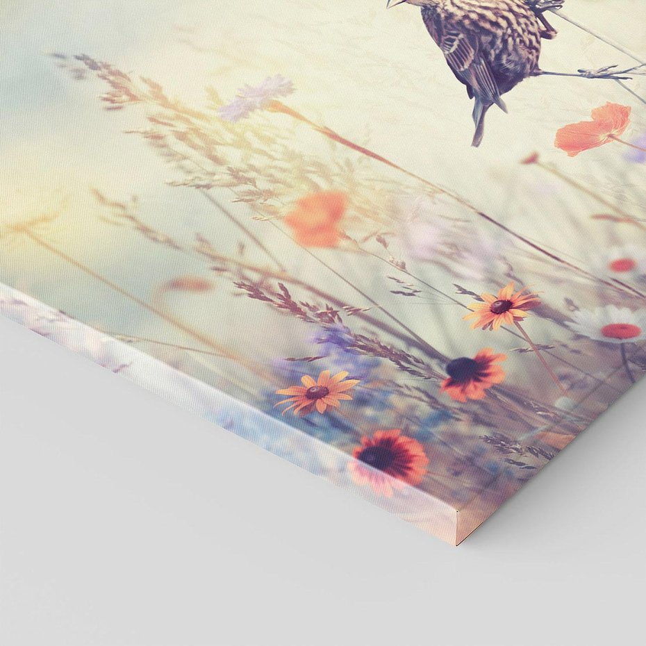Obraz na płótnie - ptak, kwiaty, łąka