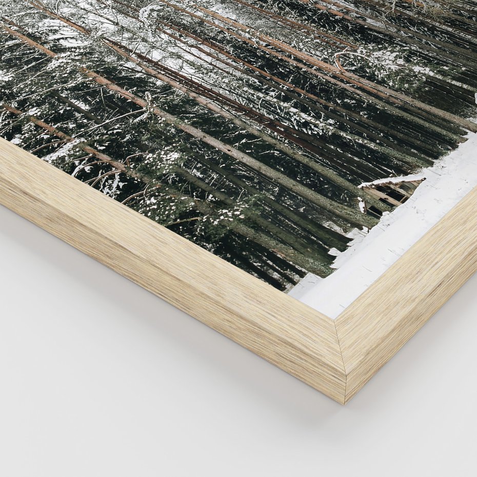 Zestaw obrazy w ramie, plakaty - zima, las, napój - rama drewno