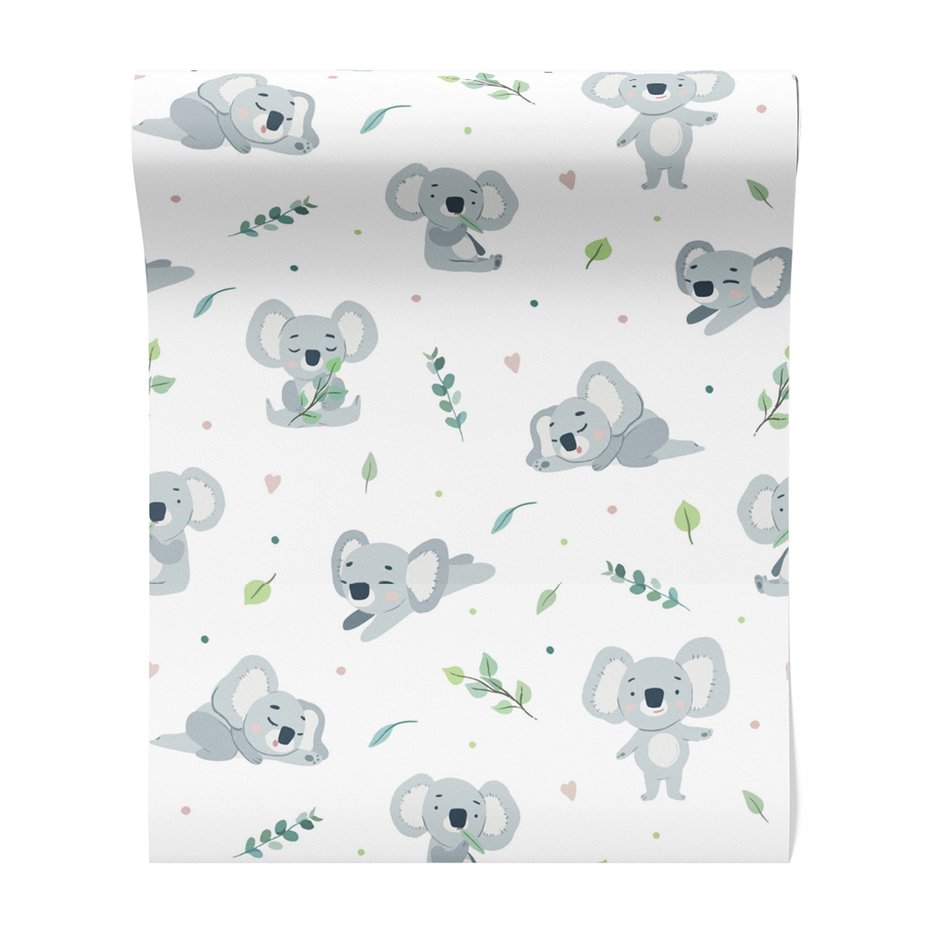 Tapeta - dziecięca, koala, liście, serca