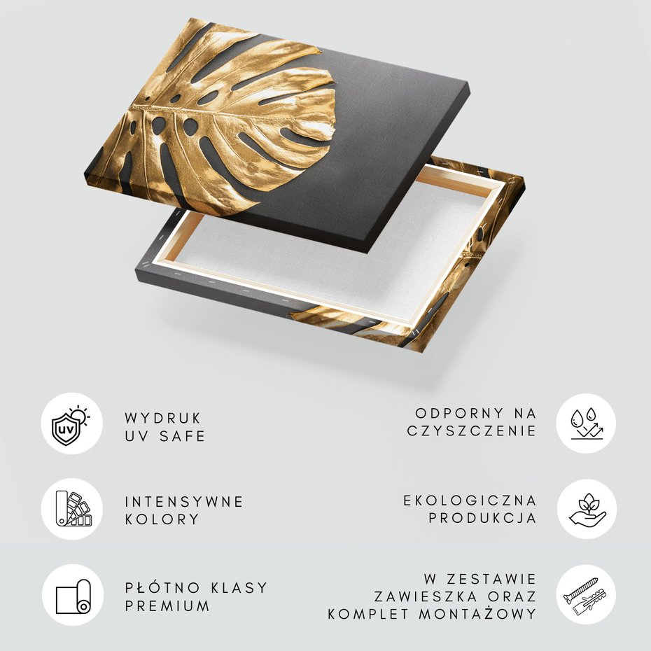 Obraz na płótnie - liść, złoty, monstera