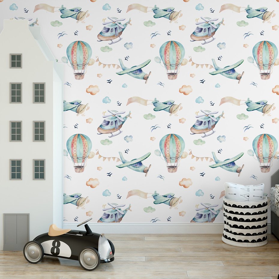 Tapeta - dziecięca, samolot, helikopter,