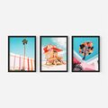 Zestaw obrazy w ramie, plakaty - plaża,palma,budynek - rama czarna