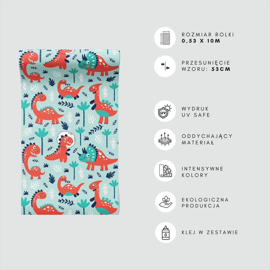 Tapeta - dziecięca, dinozaury, rośliny, tło