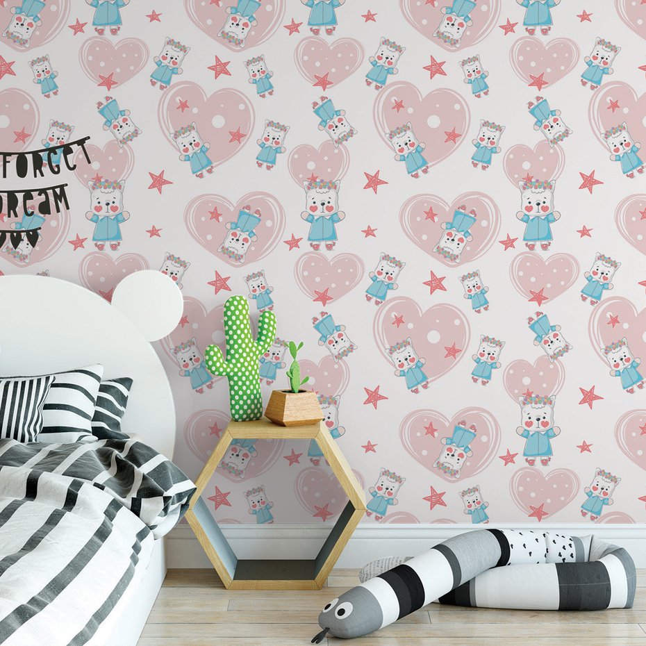 Tapeta - dziecięca, kot, serce