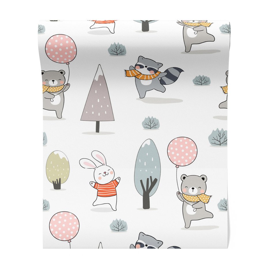 Tapeta - dziecięca, zwierzęta, drzewa, szaliki