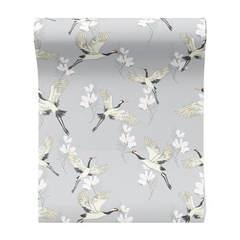 Tapeta - żurawie, kwiaty, wzór