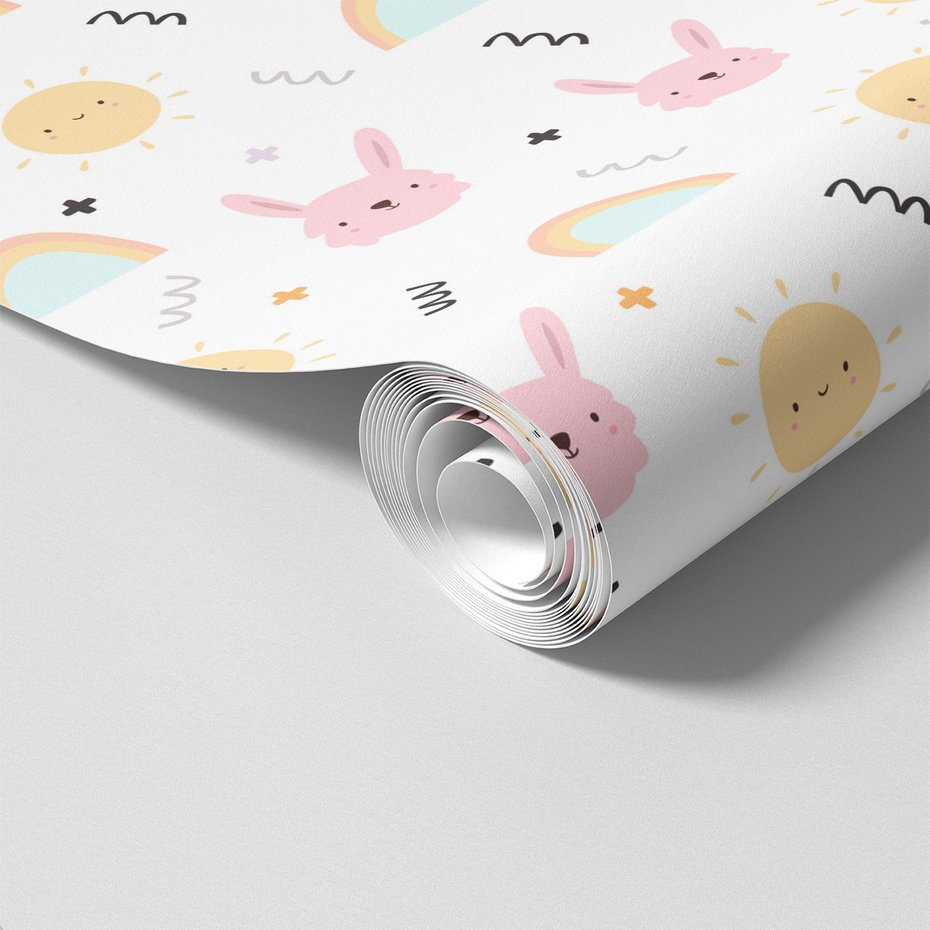 Tapeta - dziecięca, królik, słońce, tęcza