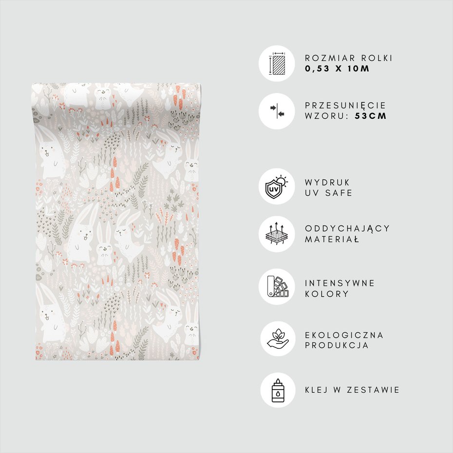 Tapeta - dziecięca, króliki, marchewki, rośliny