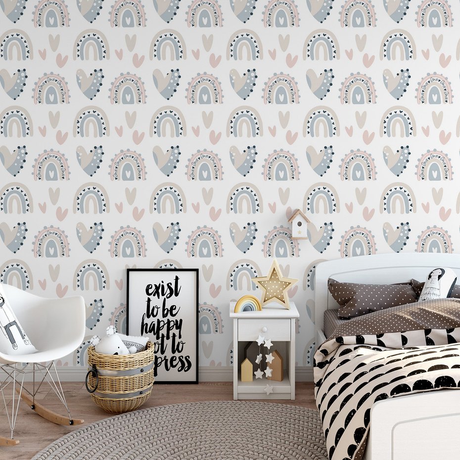 Tapeta - dziecięca, serca, tęcze,