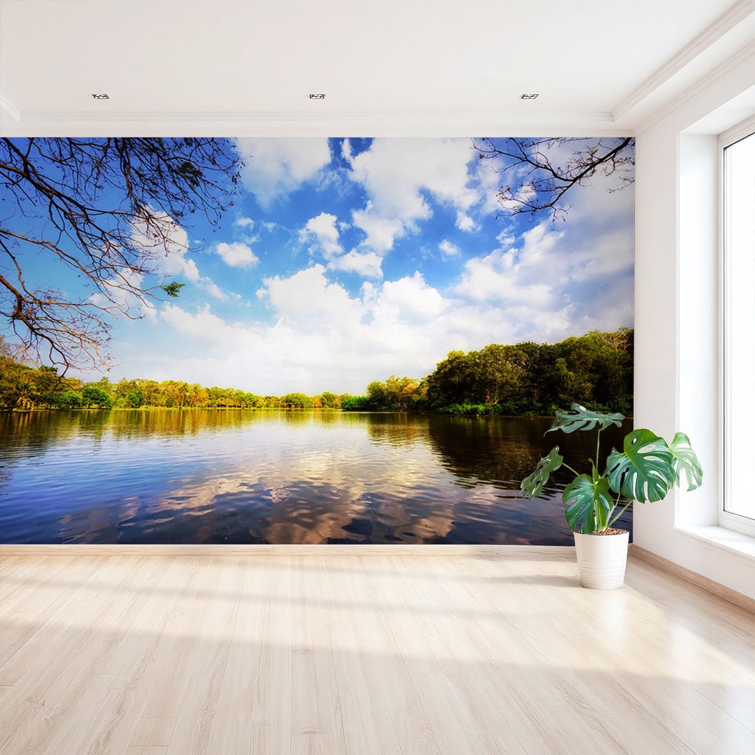 Fototapeta - jezioro, las, niebo