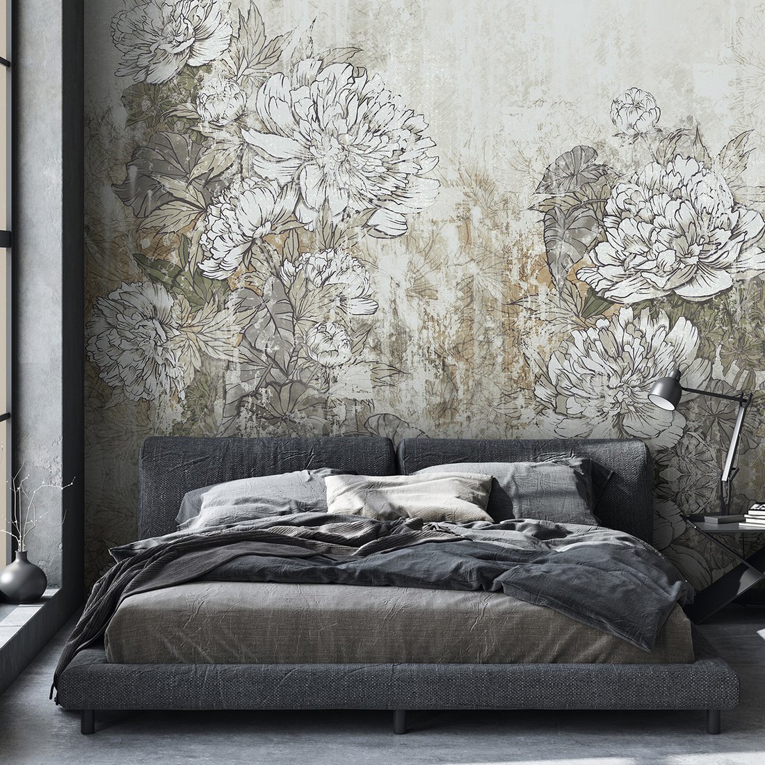 Fototapeta - loft, kwiaty, mural