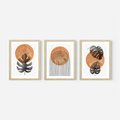 Zestaw obrazy w ramie, plakaty - liście, abstrakcja, okrąg - rama drewno