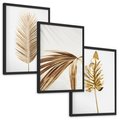Zestaw obrazy w ramie, plakaty - liście, złoty, dekoracja - rama czarna