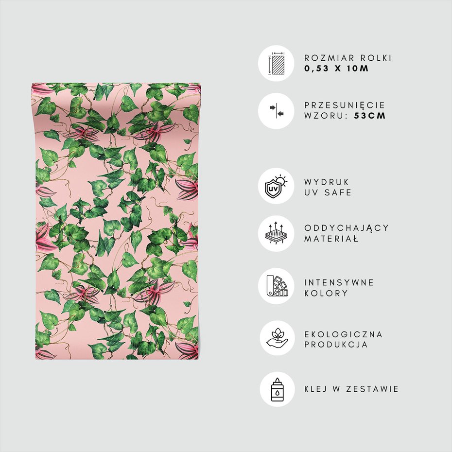 Tapeta - liście, pnącza, różowy