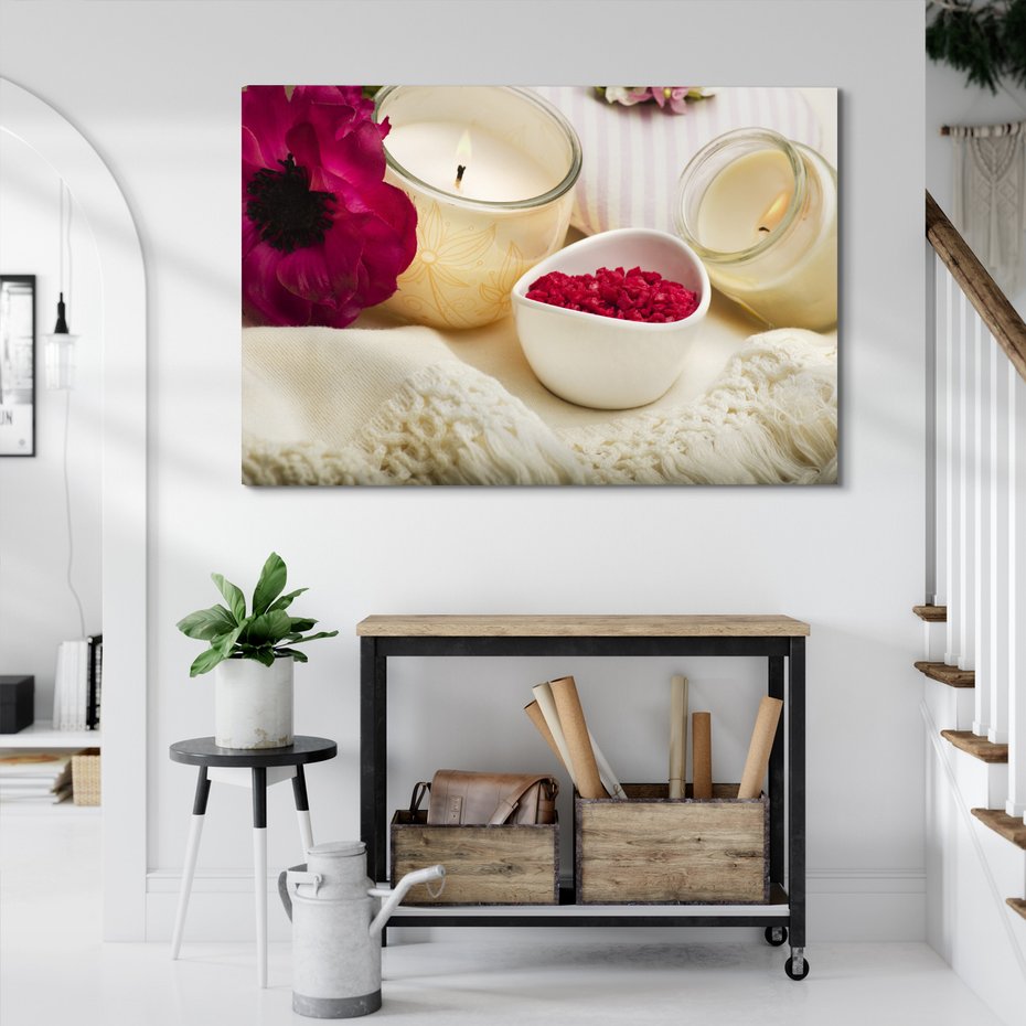 Obraz na płótnie - świece, kwiat, relaks
