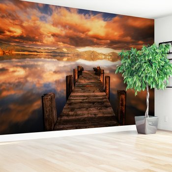 Fototapeta - jezioro, molo, chmury