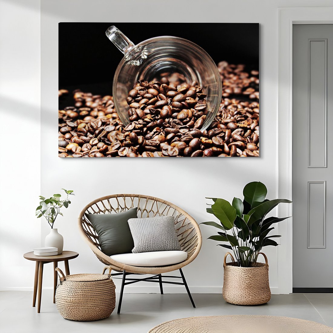 Obraz na płótnie - kawa, ziarna, filiżanka