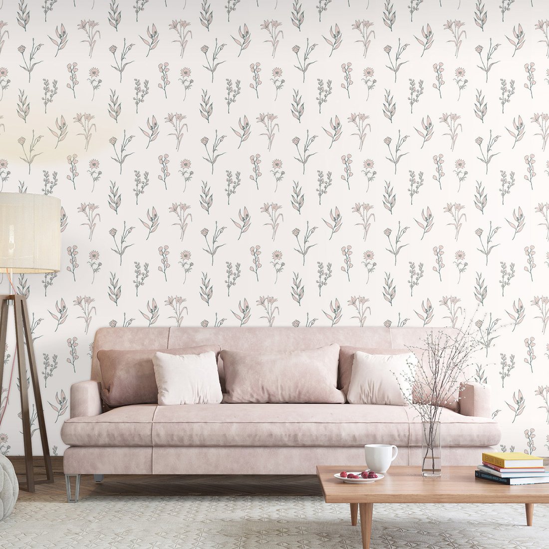 Tapeta - kwiaty, liście, wzór