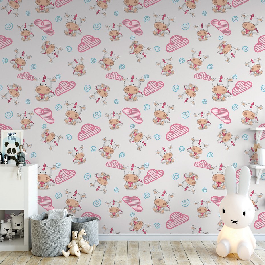 Tapeta - dziecięca, jednorożec, chmura, serce