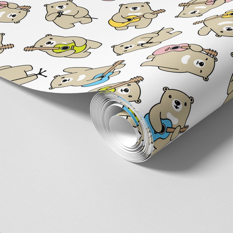 Tapeta - dziecięca, niedźwiedzie, gitary, mikrofony